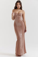 Bonita Cafe Au Lait Sequin Maxi Dress