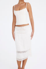 Mistress Rocks Oat Lace Trim Midi Skirt - SALE