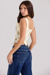 Callie Lemon Rose Print Reversible Cotton Corset Top