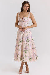 Rosalee Pink Floral Corset Midi Dress