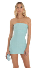 Slinky Strapless Mini Dress in Blue