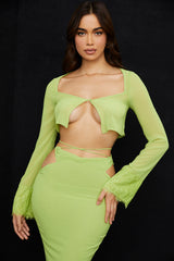 Tara Lime Green Georgette Cropped Top