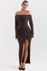 Lucena Espresso Knit Off Shoulder Dress