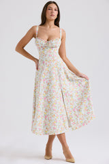Carmen Pale Blue Meadow Print Cotton Bustier Sundress