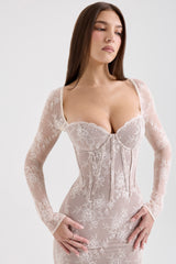 Saisha Ivory Lace Long Sleeve Midi Dress