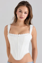 Adina White Stretch Cotton Scallop Trim Corset Top