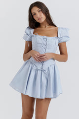 Maribel Soft Blue Broderie Corset Mini Dress