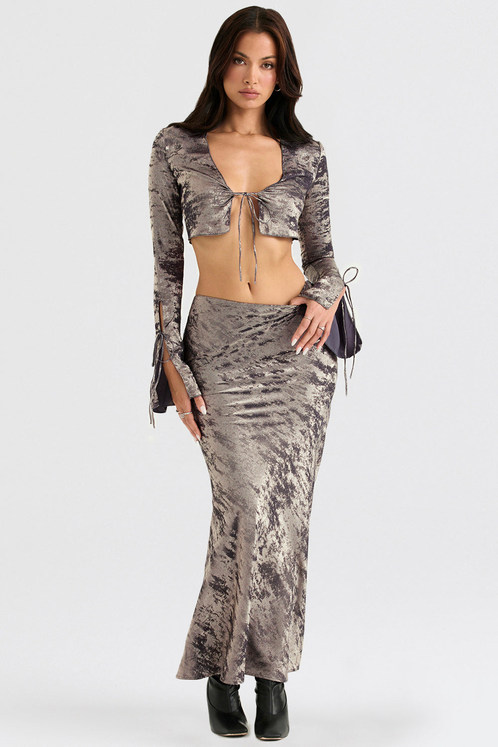 Clara Pewter Bias Cut Midi Skirt