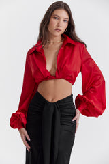 Laraine Cherry Silk Blouson Top