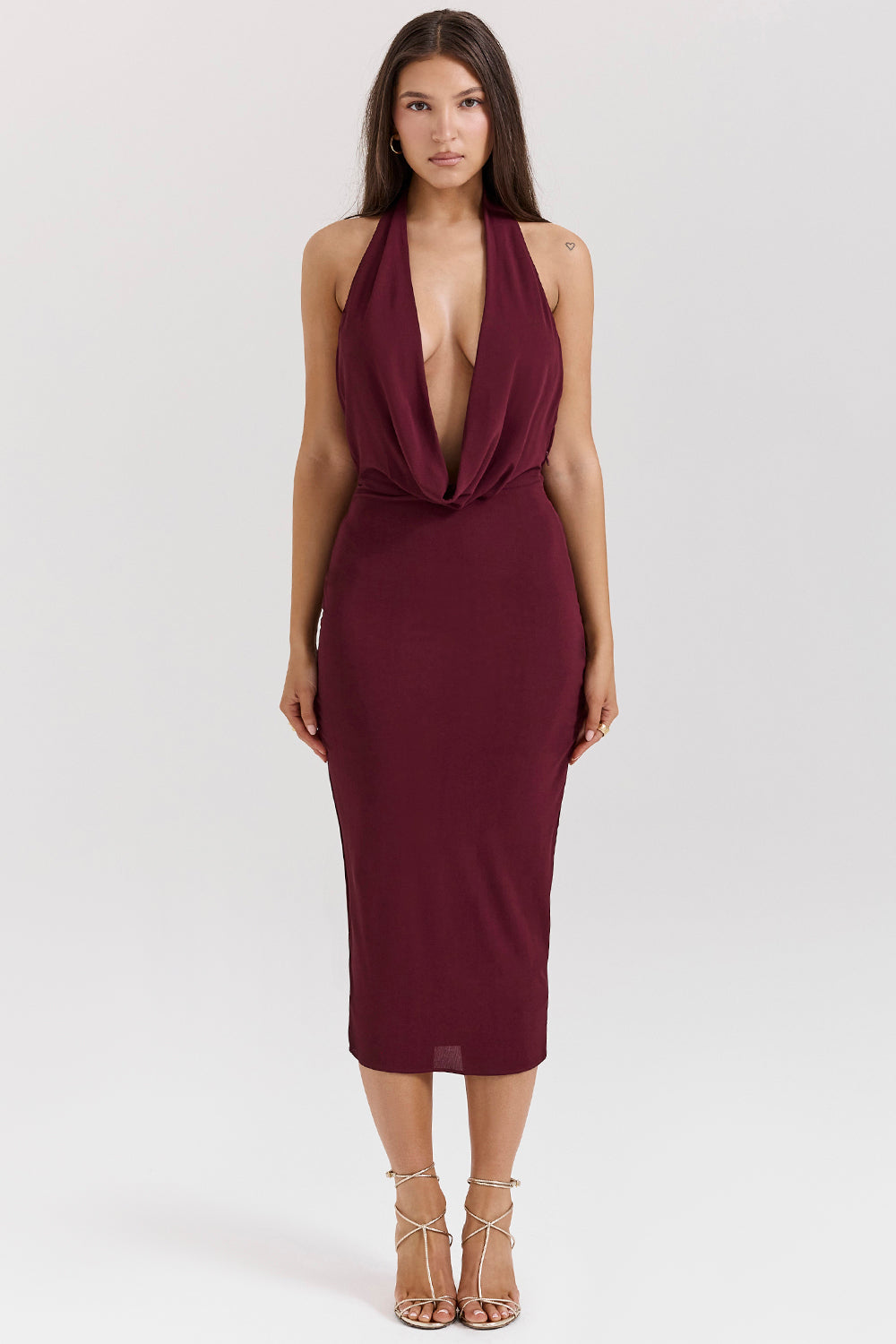 Florentina Merlot Draped Midi Dress