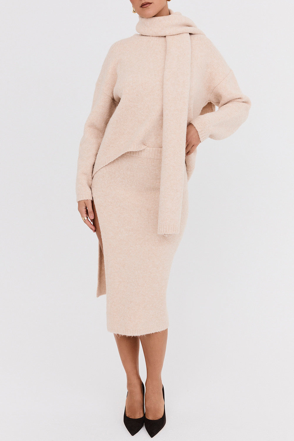 Mistress Rocks CREAM EYELASH KNIT MIDI SKIRT - SALE