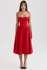 Samaria Red Gathered Midi Dress