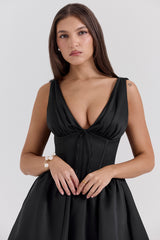 Emmeliette Black Satin Mini Dress - SALE