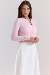 Alliana Pink Cropped Wool Cardigan