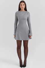Angelique Grey A-Line Long Sleeve Mini  Dress - SALE