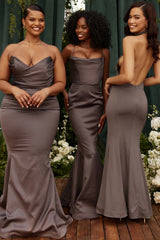 Violette Shadow Satin Fishtail Gown