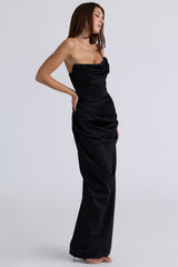 Adrienne Black Satin Strapless Corset Maxi