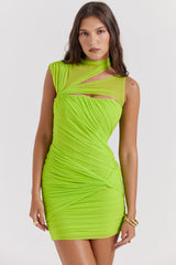 Adrie Neon Green Gathered Mini Dress