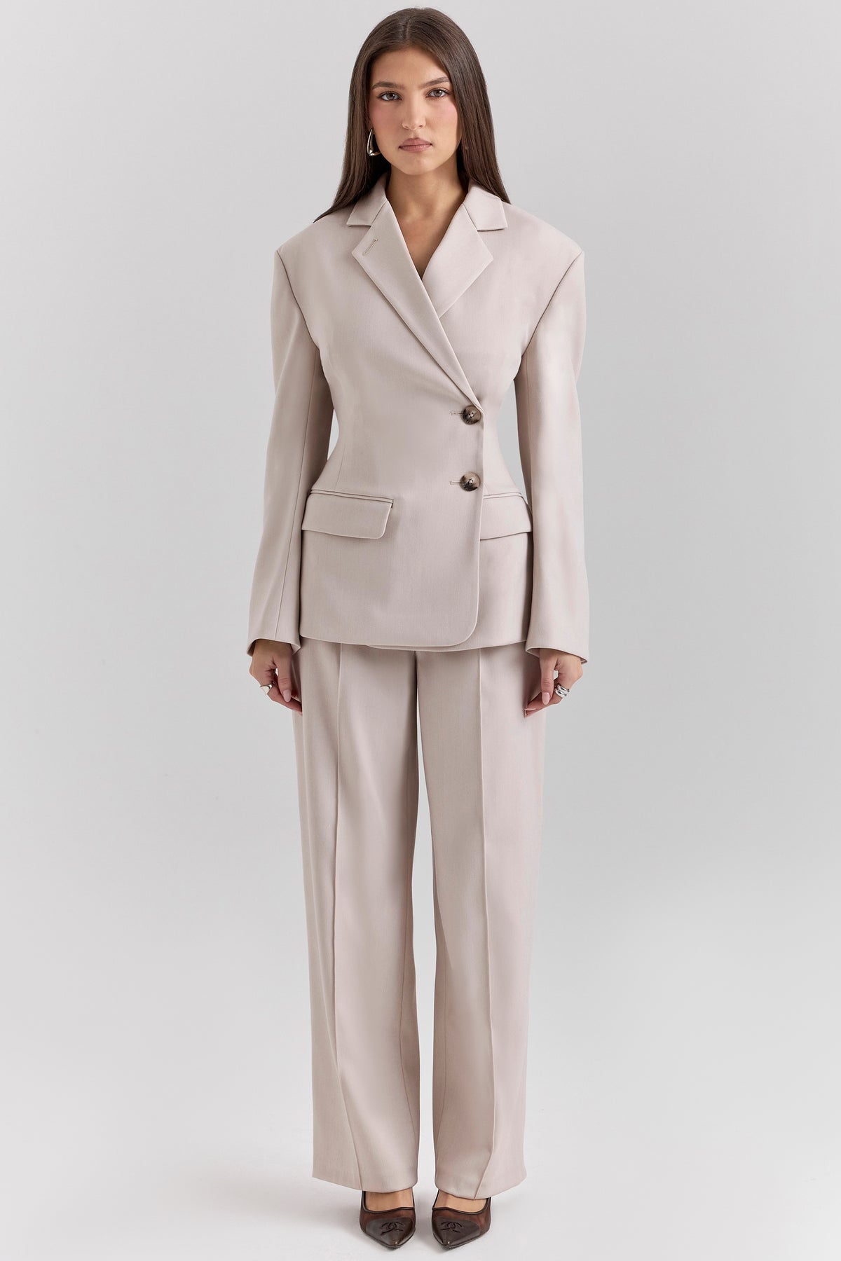 Hayden Beige High Waist Tailored Trousers