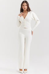 Vanna Off White Cotton Knitted Trousers - SALE