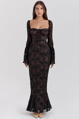 Delilah Black Long Sleeve Lace Maxi Dress