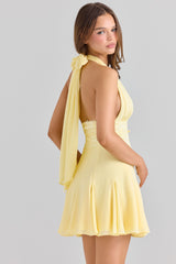 Ailani Butter Yellow Georgette Halter Neck Mini Dress