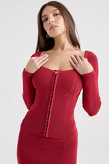 Agatha Red Fitted Long Sleeve Top