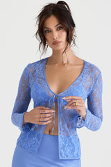 Phoebe Blue Lace Tie Front Top