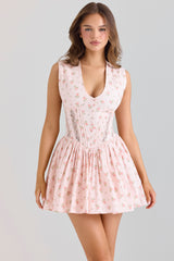 Carmel Pink Stretch Cotton Floral Print Mini Dress
