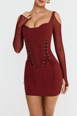 Mistress Rocks Dark Cherry Lace Up Corset Mini Dress - SALE