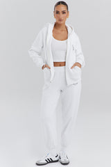 Mirage White Cotton Fleece-Back Zip Through Hoodie