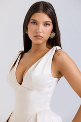 Paloma Vintage Cream Satin Pleated Midi Dress - SALE