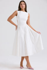 Cindy White Twill Midi Sundress