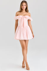 Jaide Pink Stretch Cotton Off Shoulder Corset Mini Dress