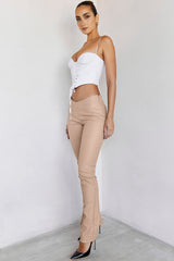 RivieraMistress Rocks  Beige Low Rise Vegan Leather Trousers - SALE