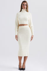 Mishka Cream Soft Boucle Knit Midi Skirt - SALE