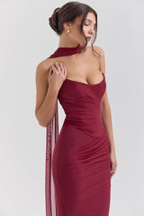 Hallie Cabernet Strapless Corset with Neck Scarf
