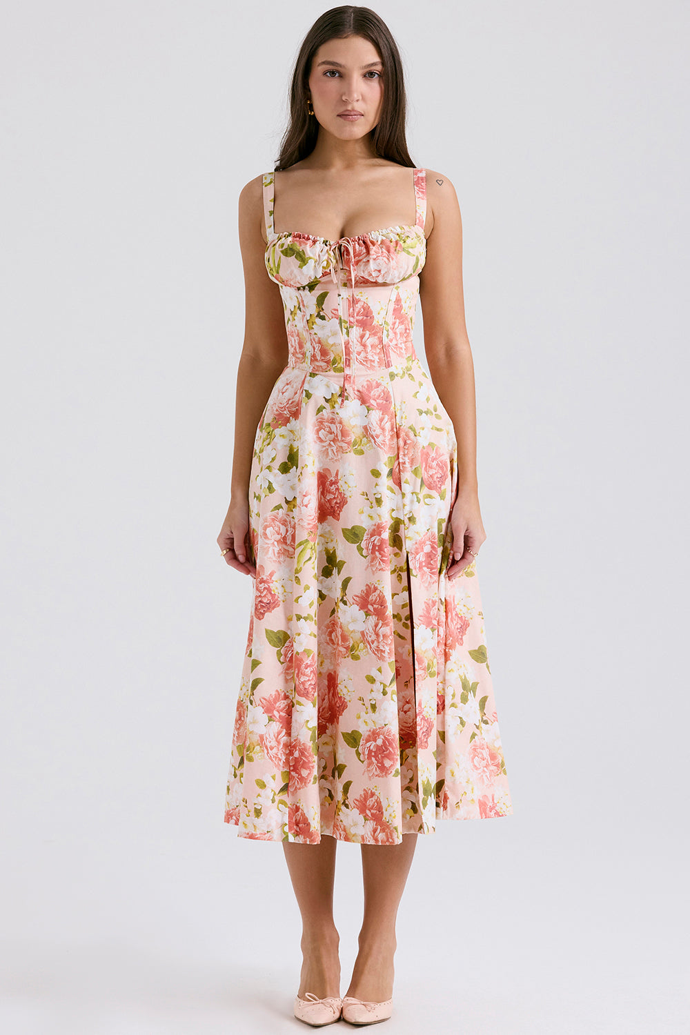 Carmen Pink Peony Print Cotton Bustier Sundress