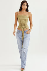 Letitia Olive Satin Lace Up Corset