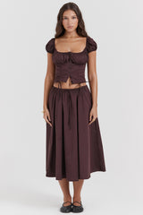 Cora Rich Brown Gathered Midi Skirt