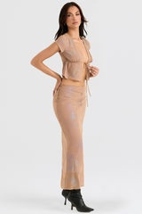 Dyana Shimmer Cafe Au Lait Bias Cut Maxi Skirt