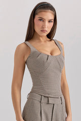 Selma Brown Puppytooth Boned Corset Top