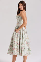 Samaria Sage Floral Print Cotton Midi Dress