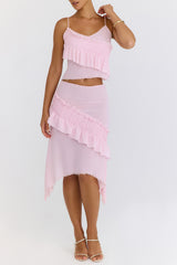 Mistress Rocks Pink Icing Shirred Ruffle Midi Skirt - SALE