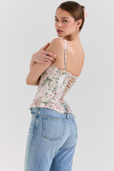 Cadie Cream Floral Cotton Corset Top