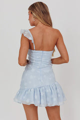 Minka One-Shoulder Ruffle Mini Dress Blue