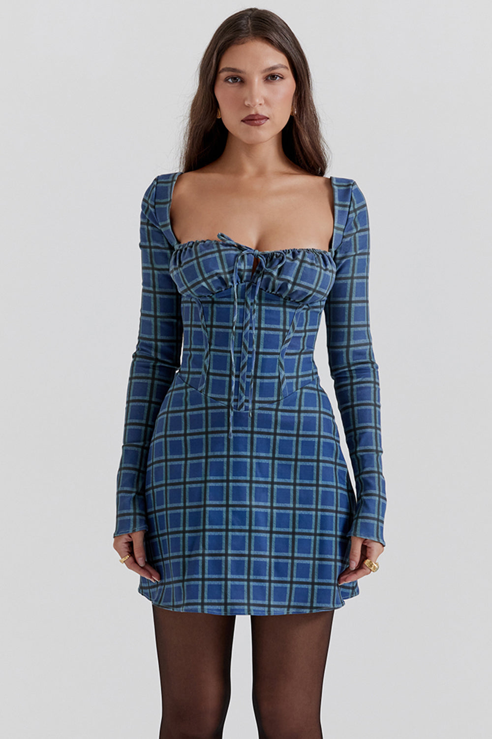 Malika Blue Tartan Corset Mini Dress