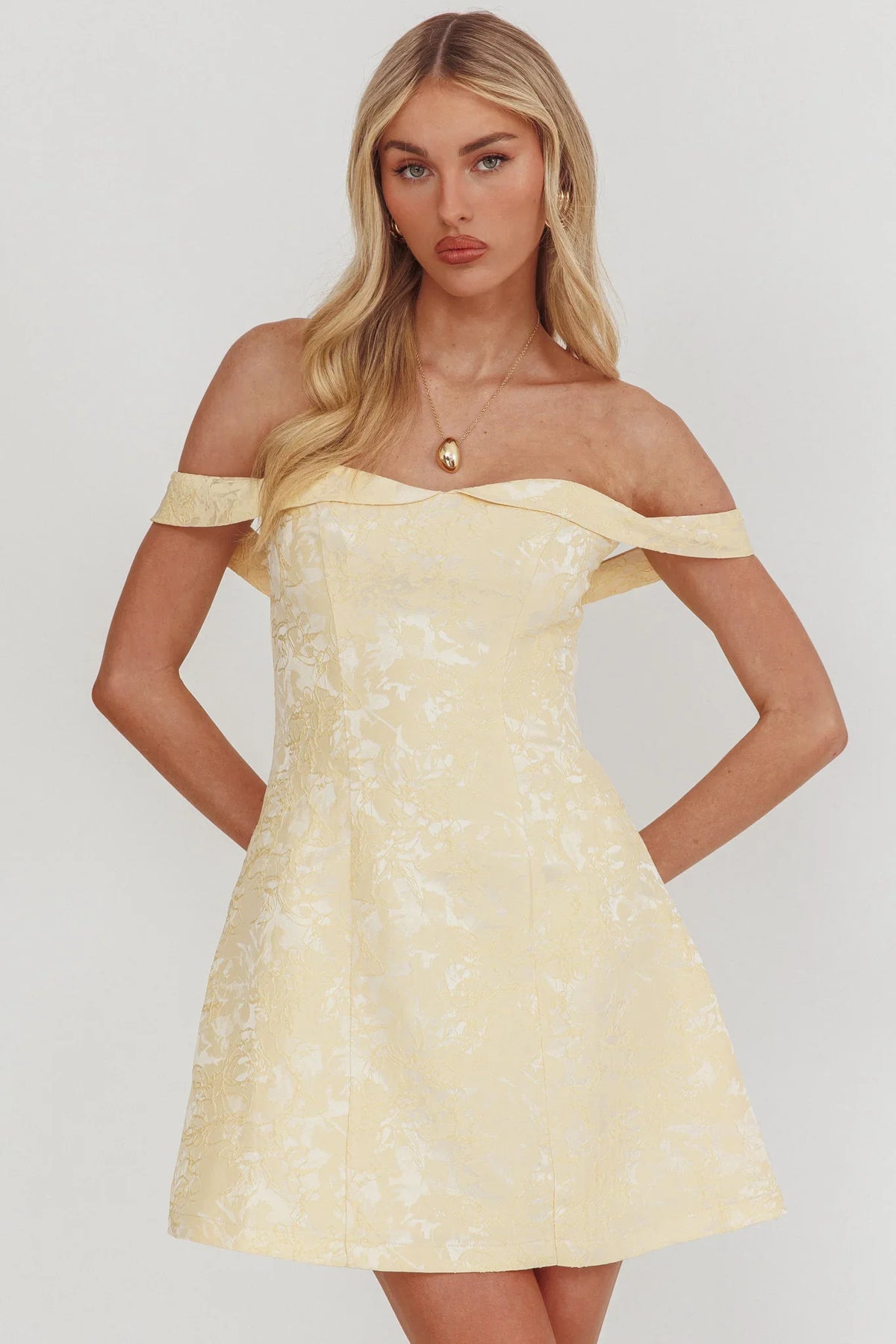 Serrah Halter Mini Dress Jacquard Butter