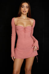 Baby Pink Chiffon Cutout Halter Mini Dress