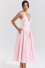 Marilyn Strawberry Shortcake Gingham Halter Midi Sundress